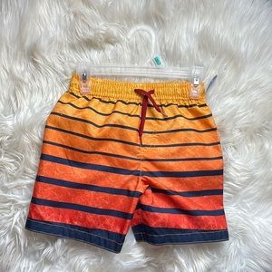 Kidgets orange yellow black striped boys swim trunks swimsuit board shorts SZ 3T